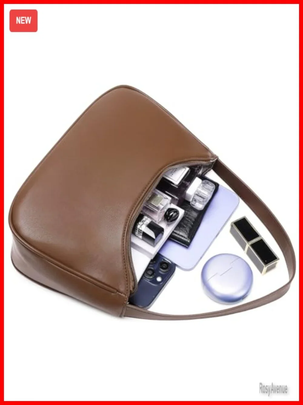 Lightweight PU Leather Hobo Shoulder Bag with Zipper Closure